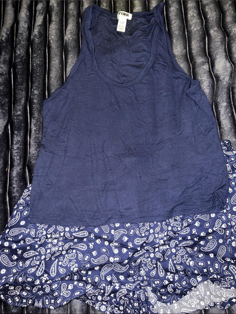 PINK Victoria's Secret Navy Racerback Tank with Bandana style print boxer shorts